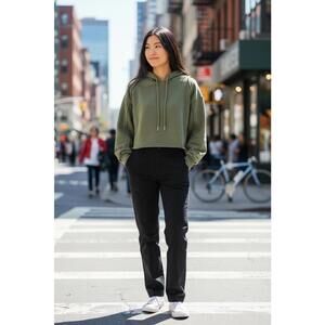 Papermoon Olive Green Cropped Fleece Hoodie Sweatshirt